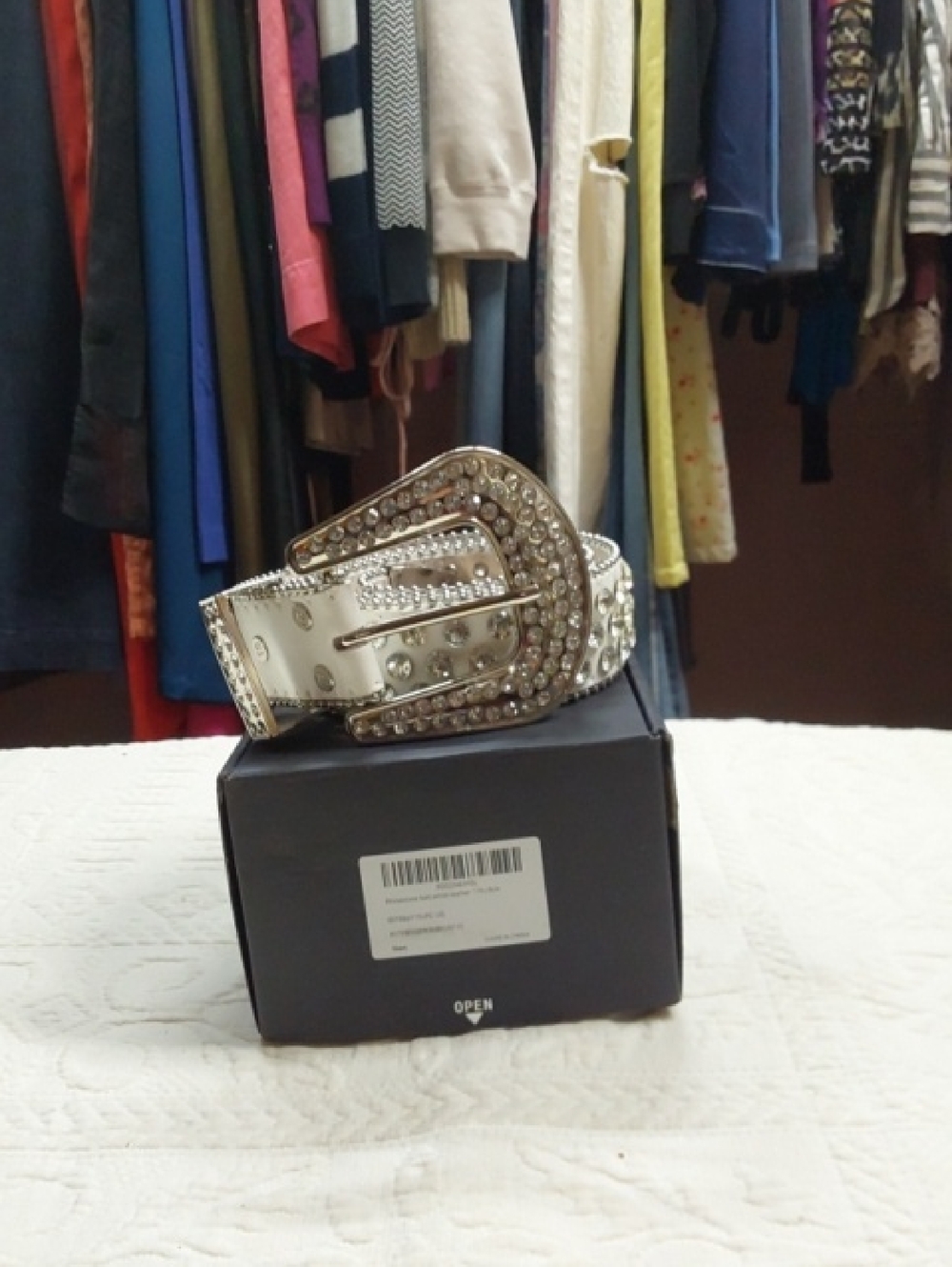 Womens Rhinestone-Embellished Silver Belt